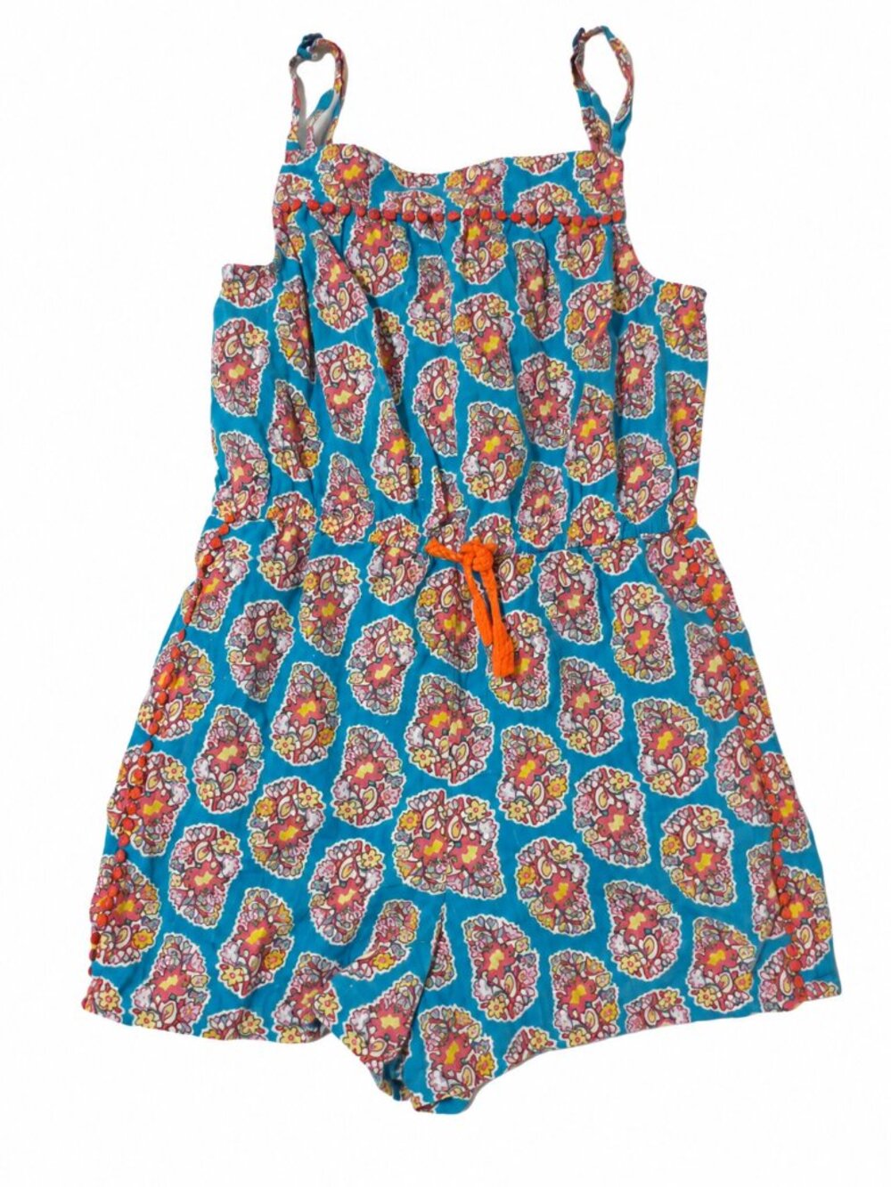 Mini Boden Girls Floral Paisley Romper Blue Multicolor Size 6-7Y